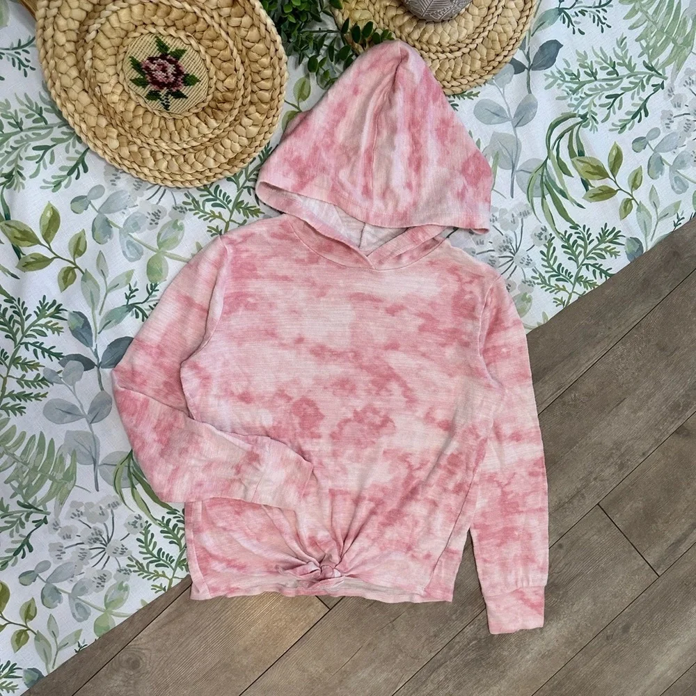 Old Navy Girls Tie Dye Plush Knit Tie Front pullover Hoodie Size Large